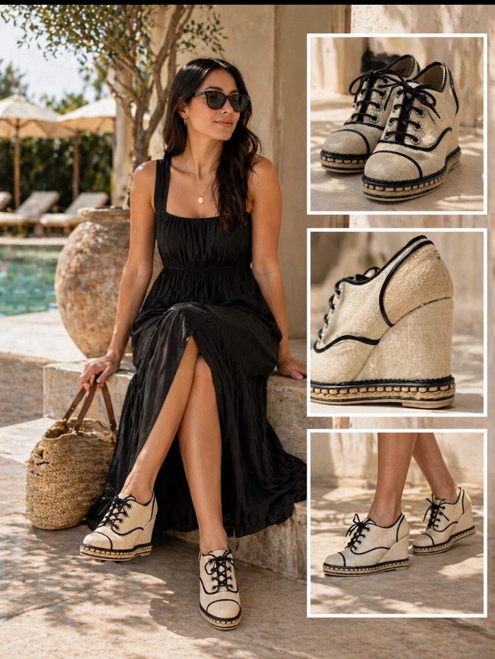 Chanel Cruise 2016 canvas wedge espadrilles